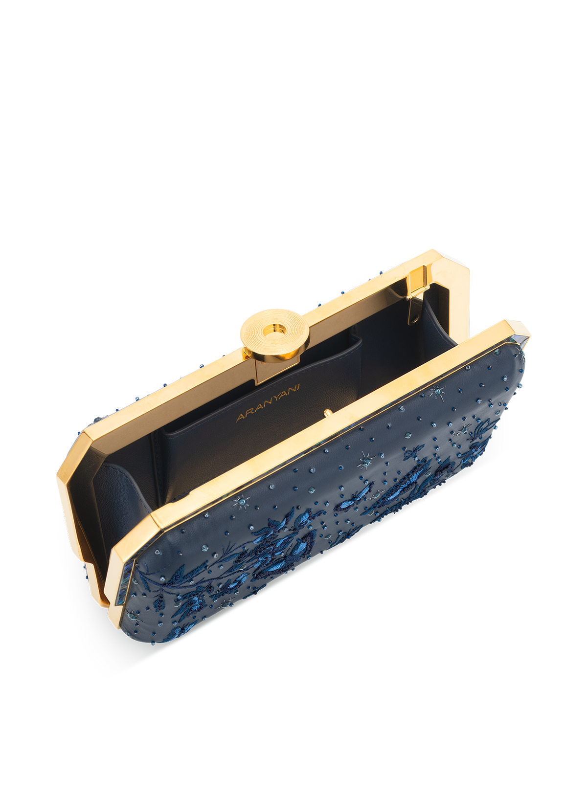 Laya Framed Clutch Embellished in Midnight Blue, top view