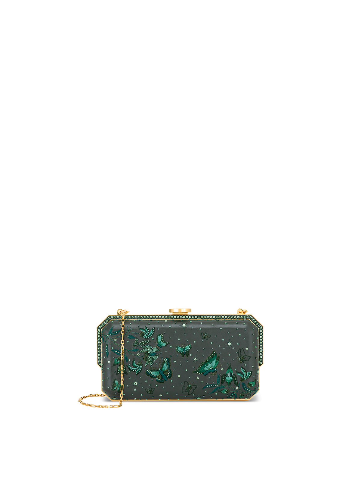 Laya Framed Clutch Embellished in Green, front view