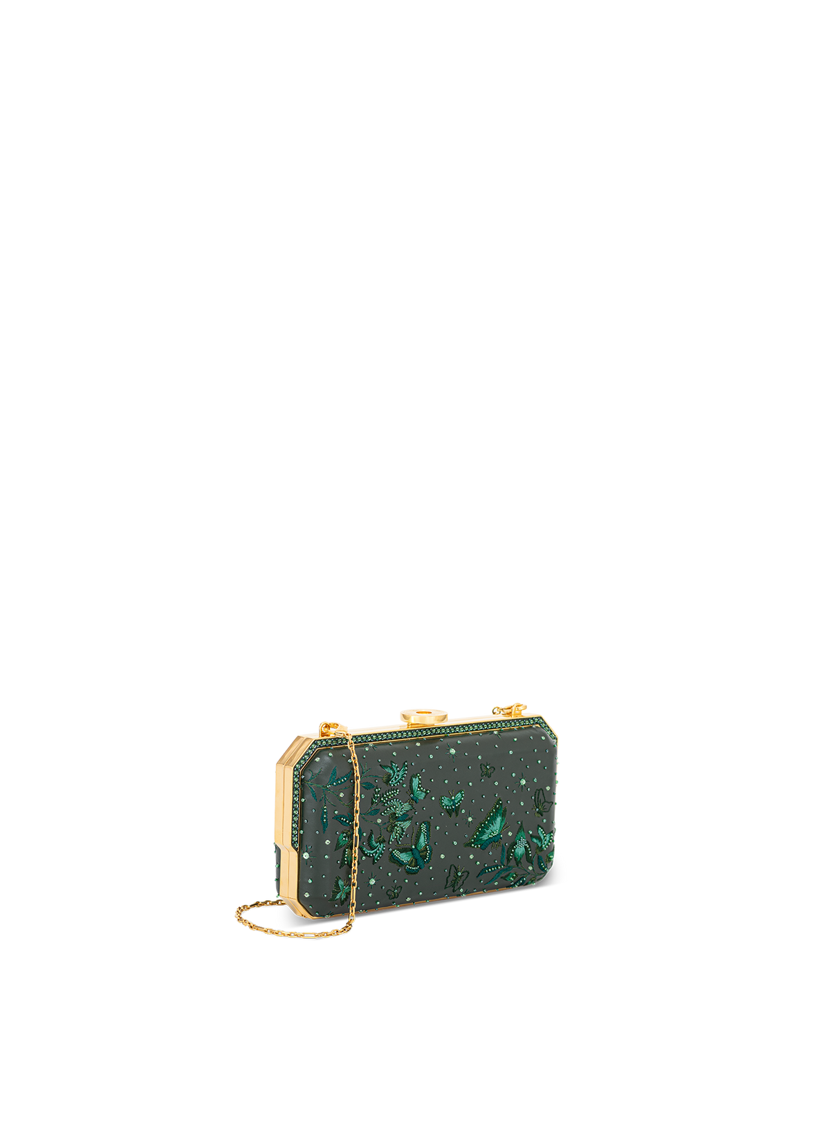 Laya Framed Clutch Embellished in Green, side view
