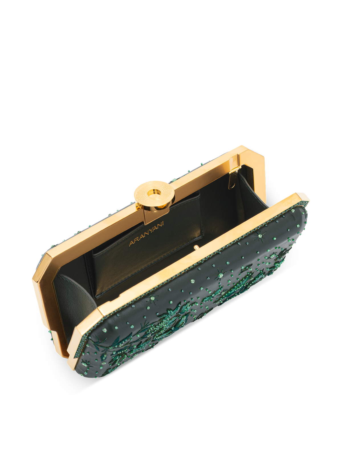 Laya Framed Clutch Embellished in Green, top view