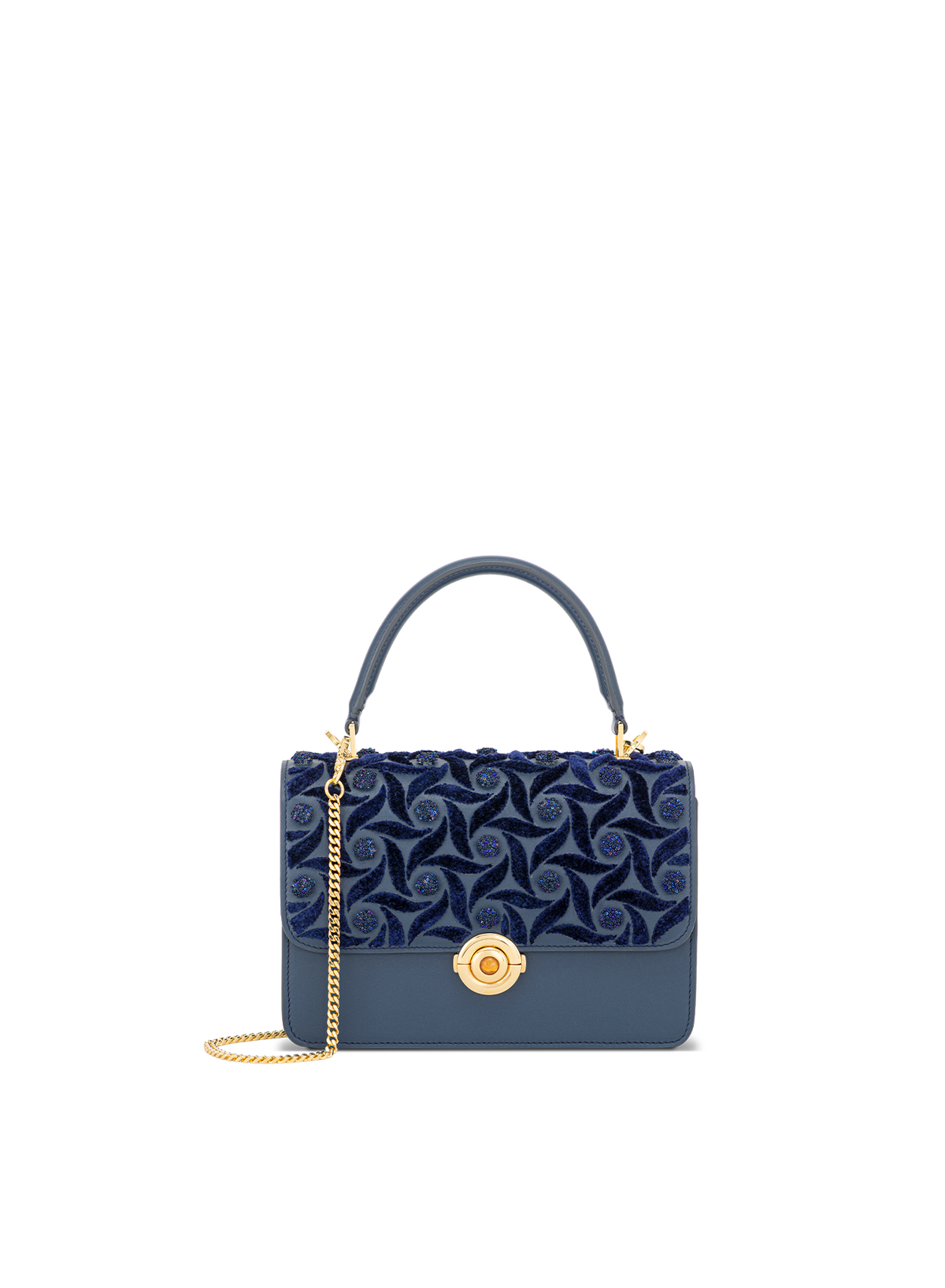 Lila Embellished with Citrine Push Lock in Midnight Blue, front view