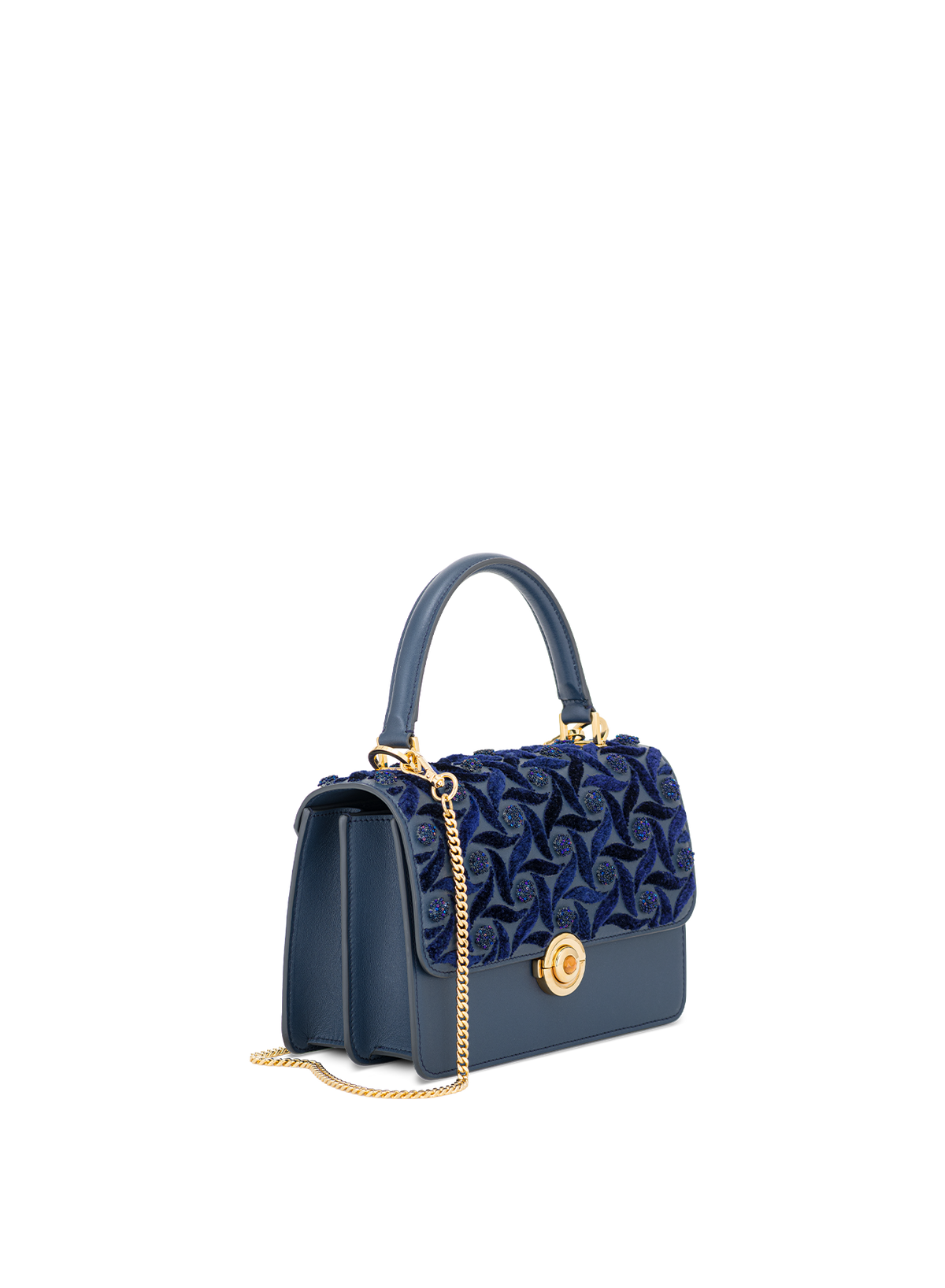 Lila Embellished with Citrine Push Lock in Midnight Blue, side view