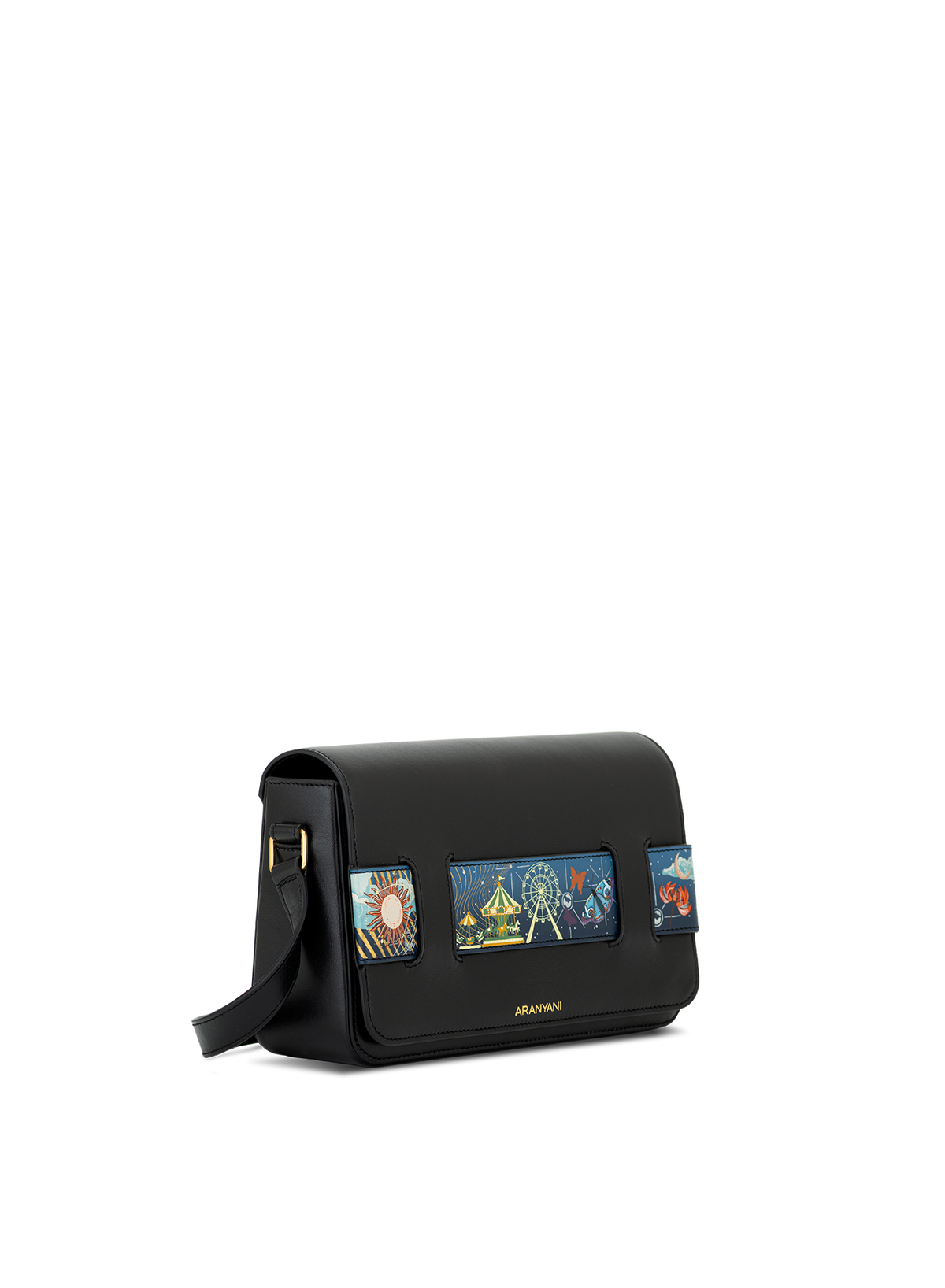 Tara Crossbody Hand-painted in Obsidian, side view