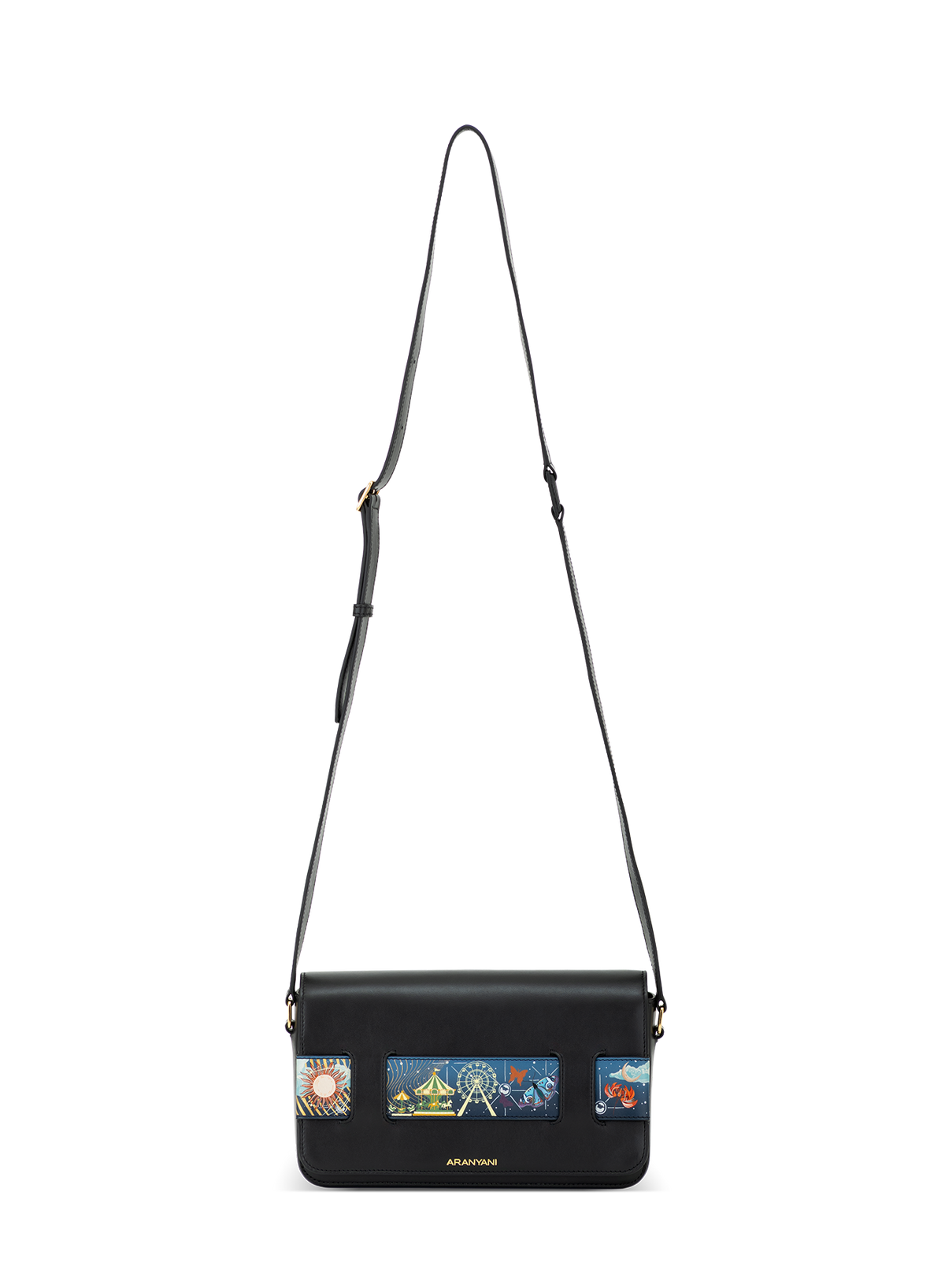 Tara Crossbody Hand-painted in Obsidian, strap detail