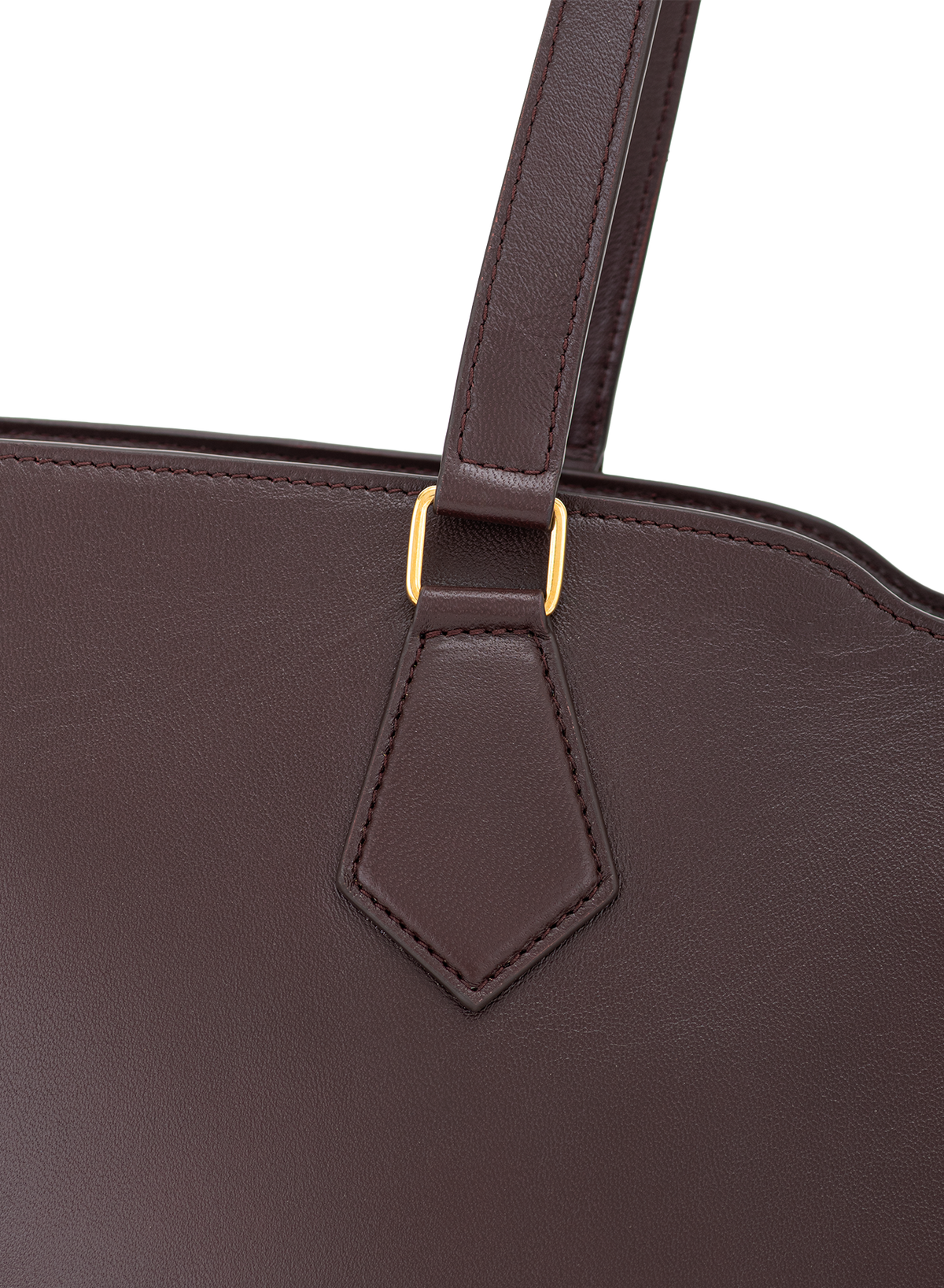 Amala L Tote French Calf Nappa in Mahogany, close-up detail