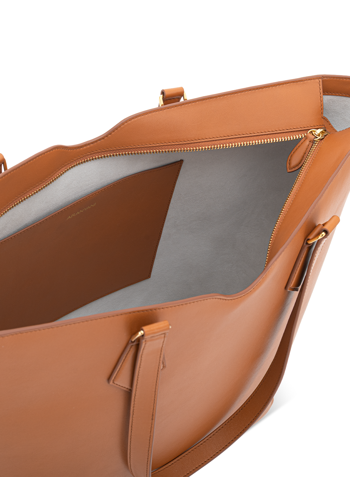 Amala L Tote French Calf Nappa in Bruno, top view