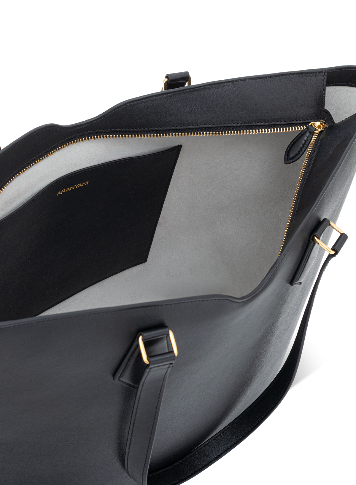 Amala L Tote French Calf Nappa in Obsidian, top view