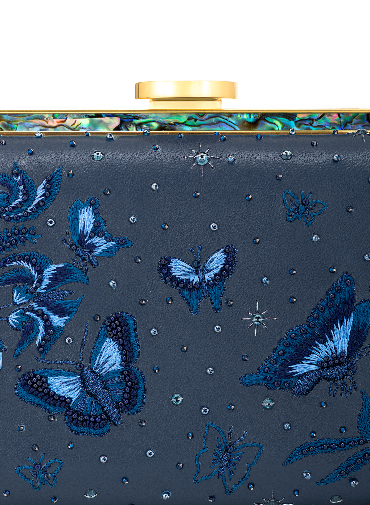 Laya Framed Clutch Embellished in Midnight Blue, close-up detail