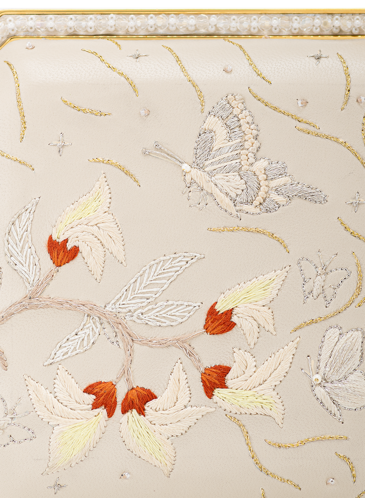 Laya Framed Clutch Embellished in Sand, close-up detail