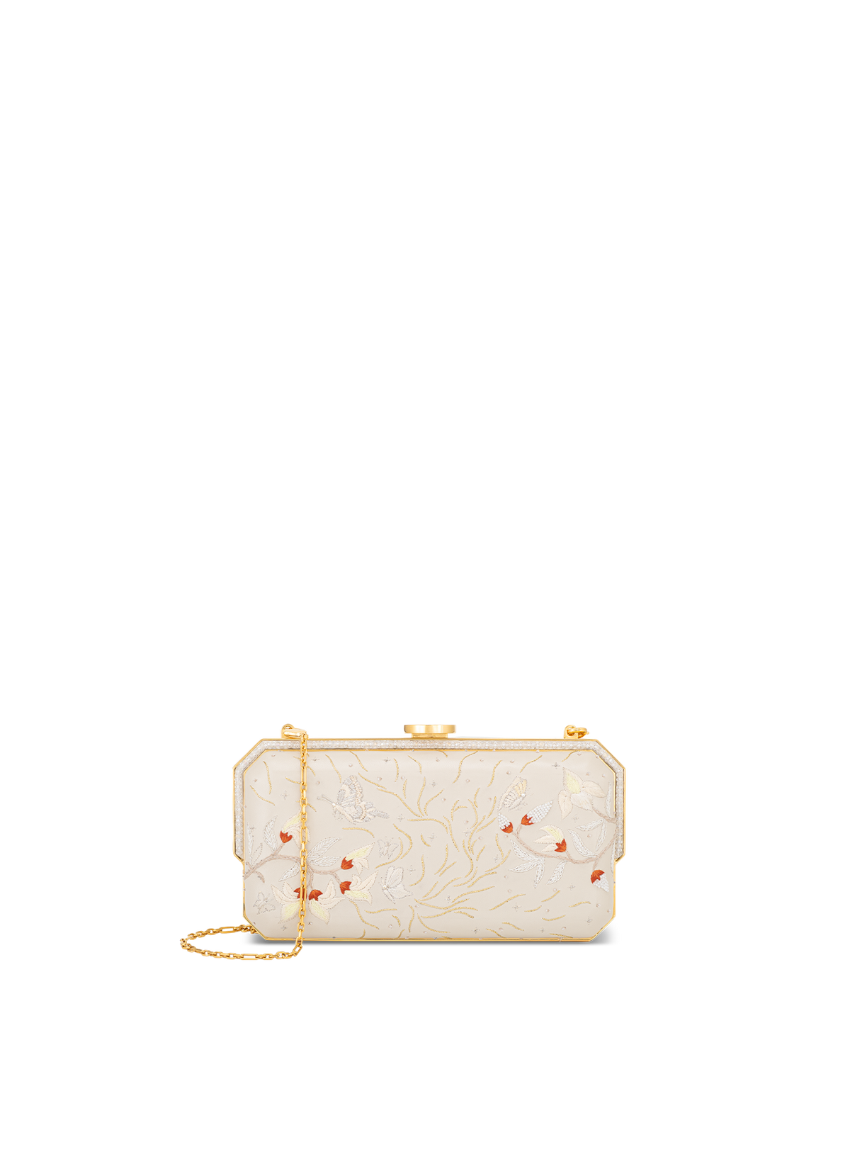 Laya Framed Clutch Embellished in Sand, front view