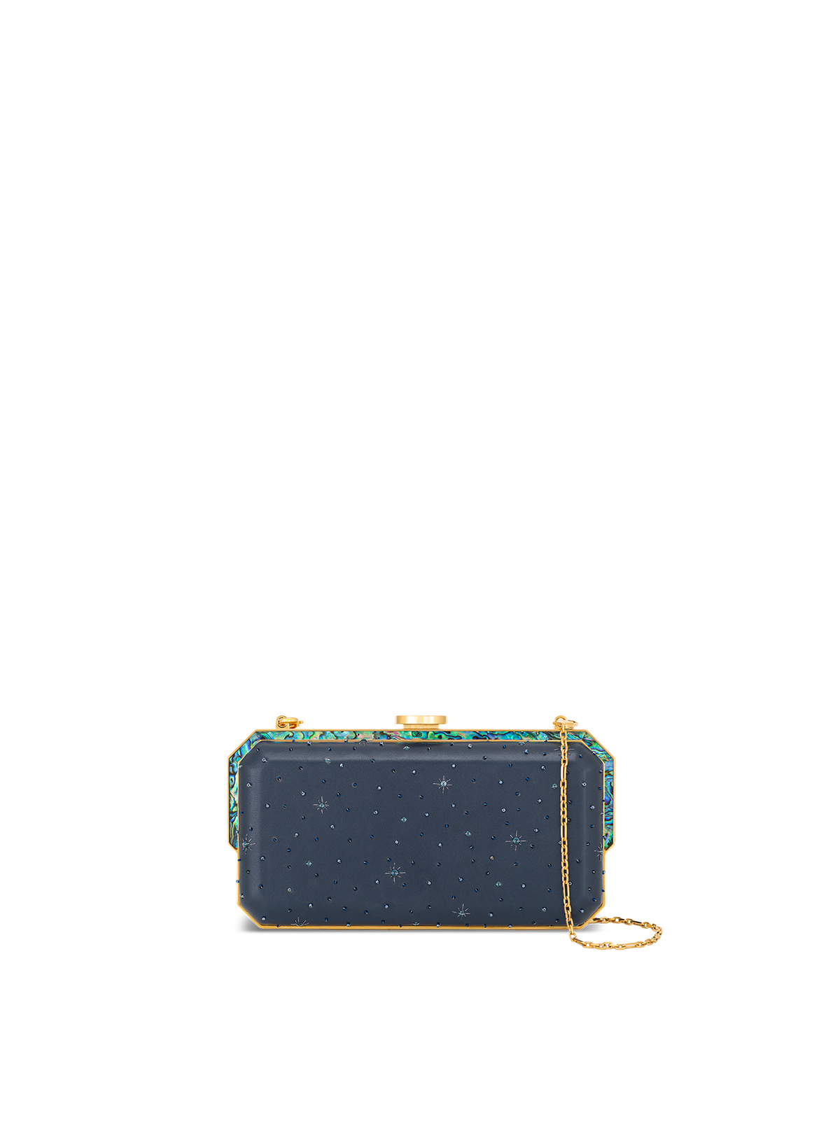 Laya Framed Clutch Embellished in Midnight Blue, back view