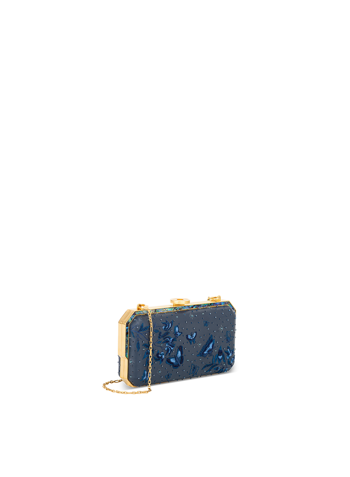 Laya Framed Clutch Embellished in Midnight Blue, side view