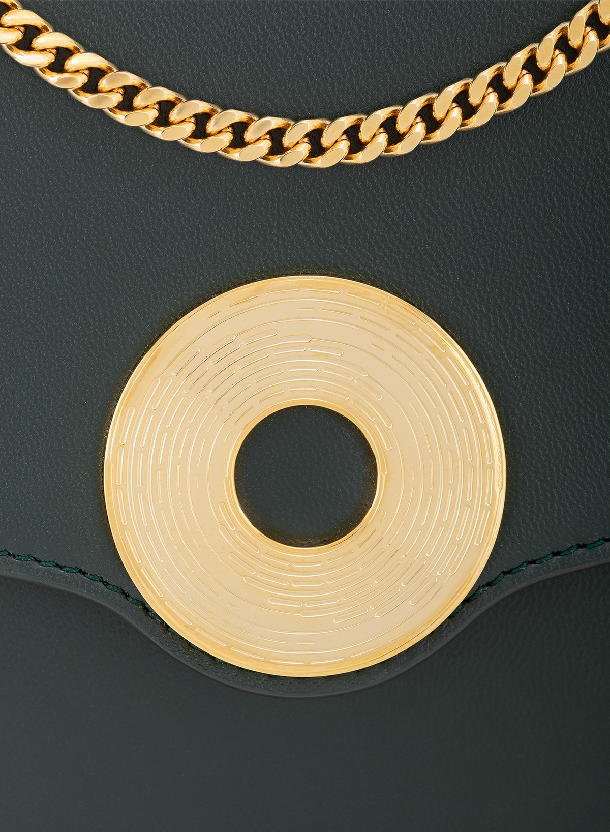 Amoura Monogram in Green, close-up detail