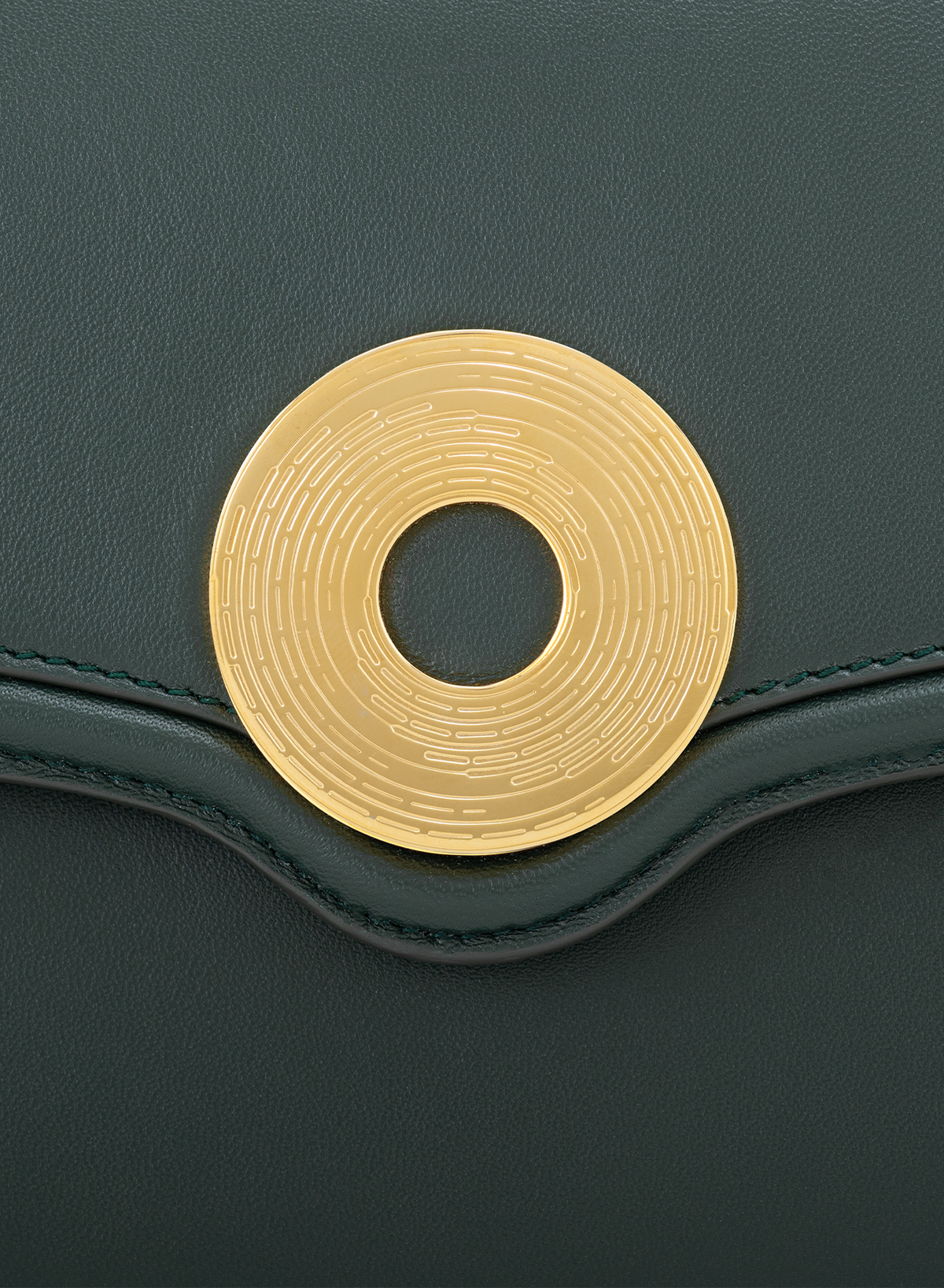 Calista M Monogram in Green, close-up detail