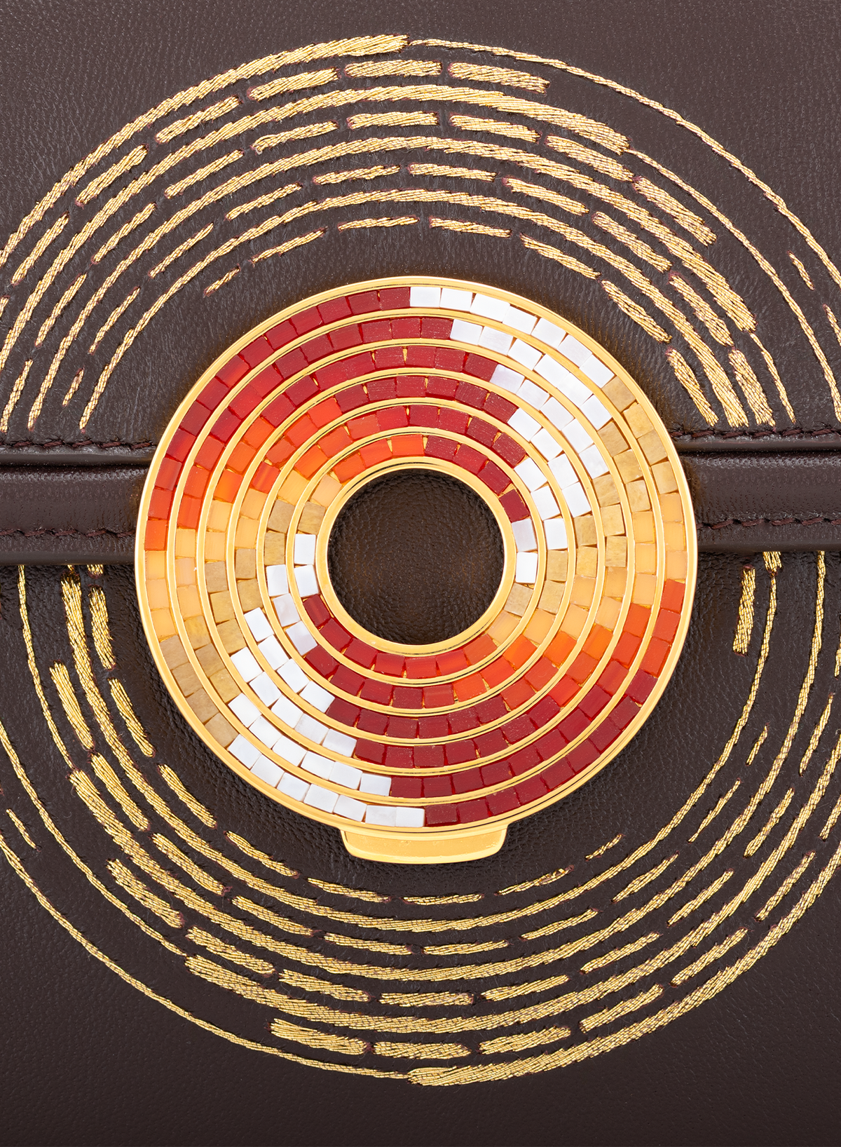 Calista M Mosaic with Zardozi in Mahogany, close-up detail