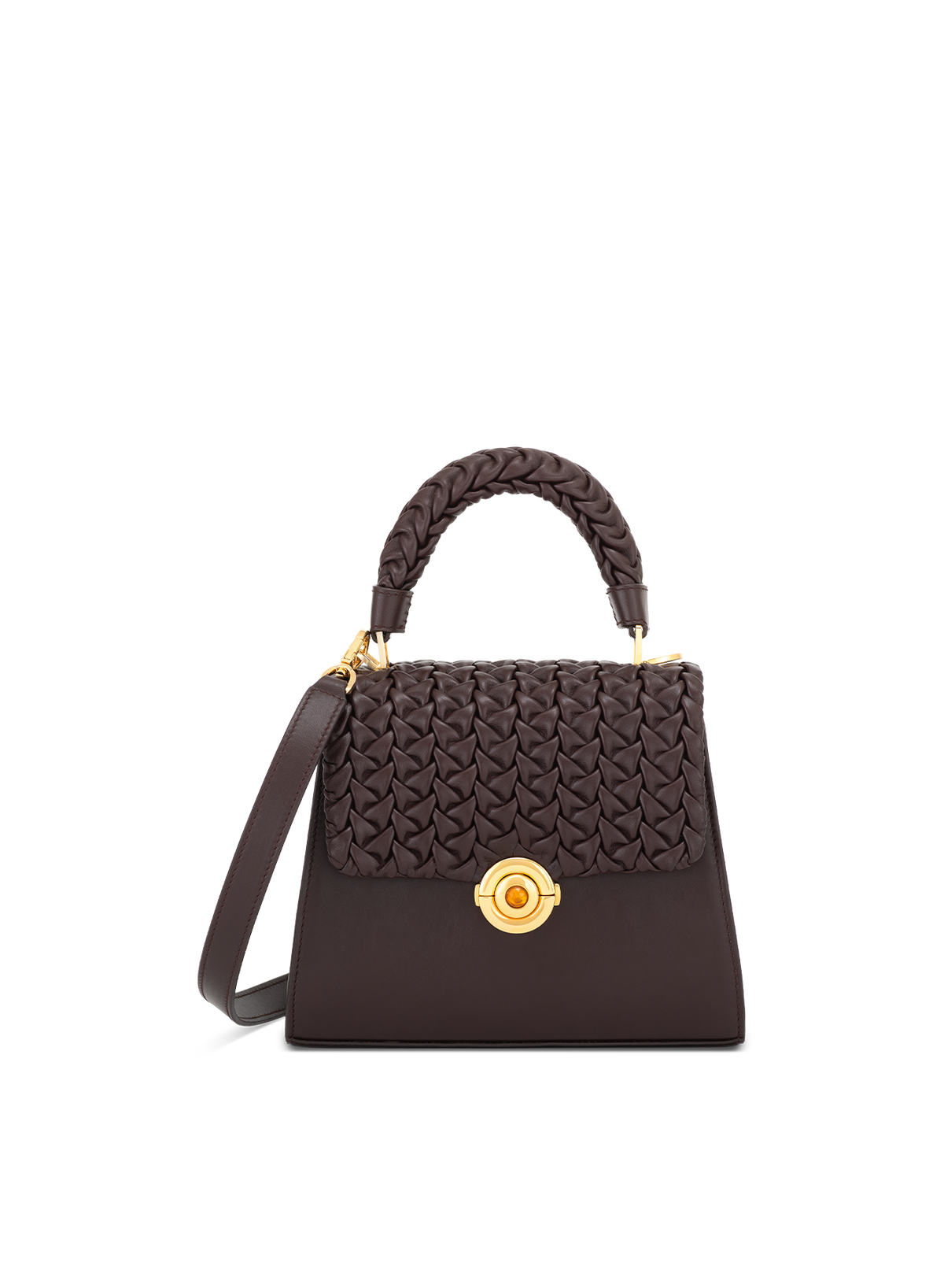 Calista M Hand-pleated with Citrine Push Lock in Mahogany, front view