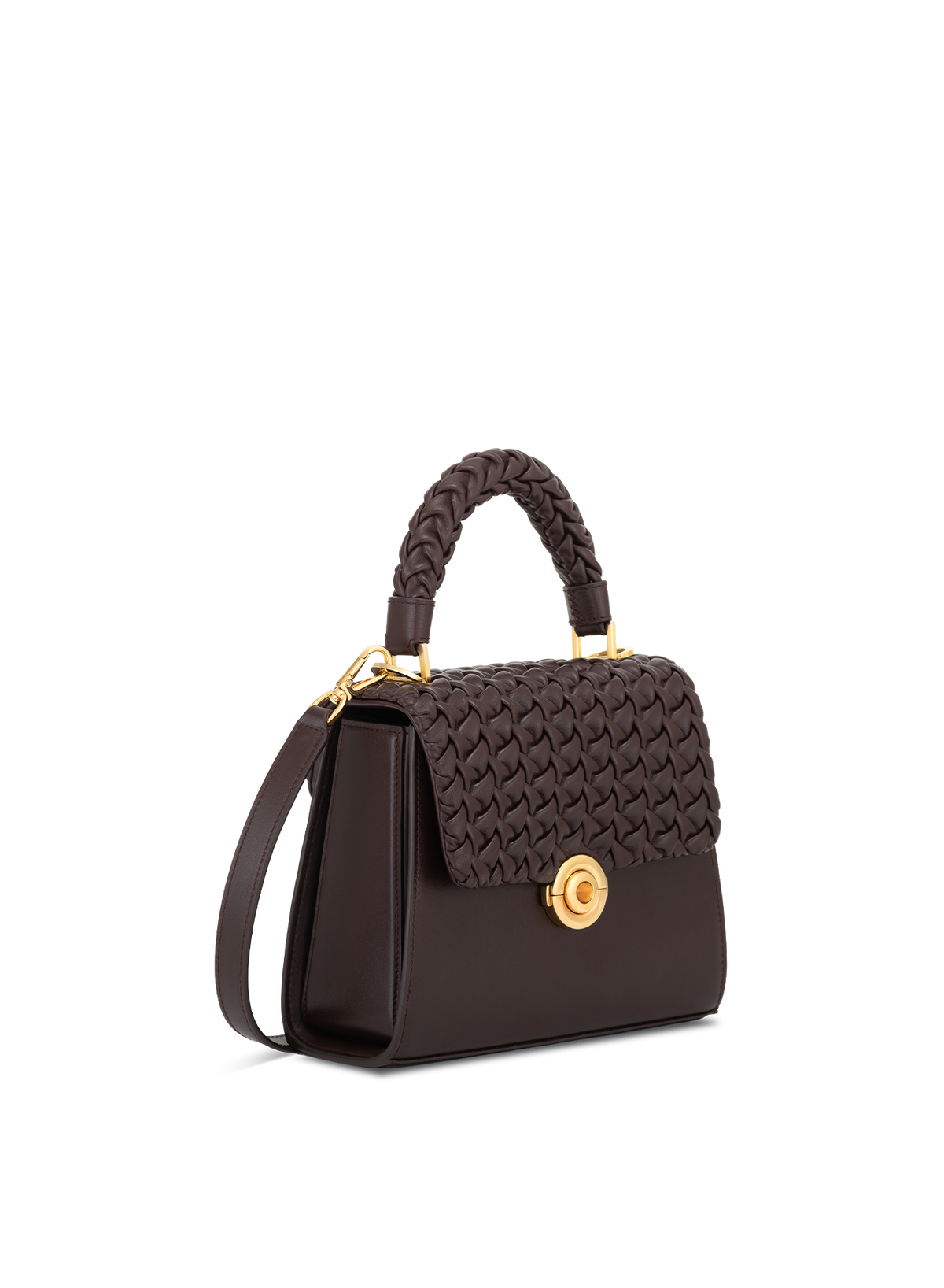 Calista M Hand-pleated with Citrine Push Lock in Mahogany, side view