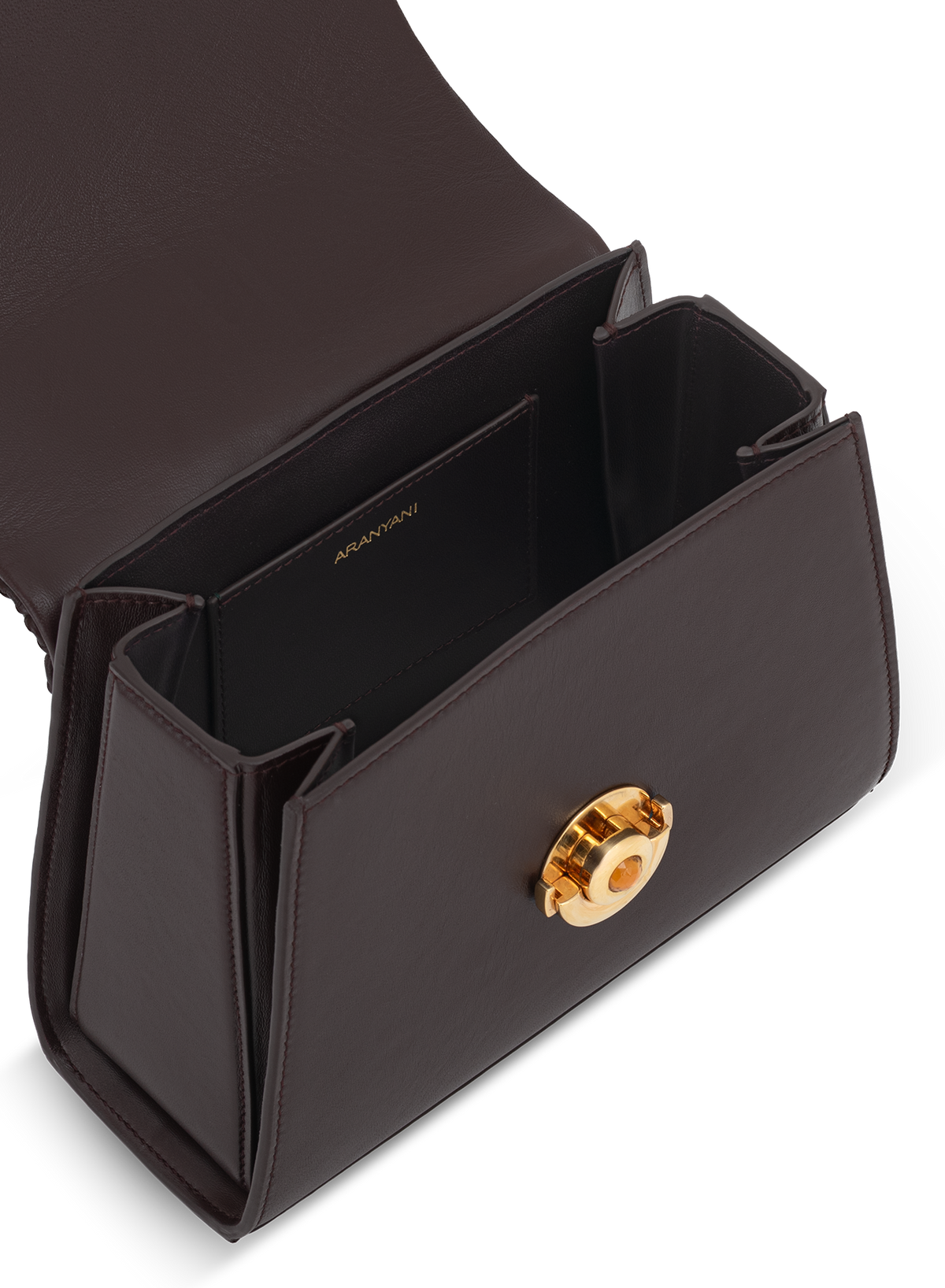 Calista M Hand-pleated with Citrine Push Lock in Mahogany, top view