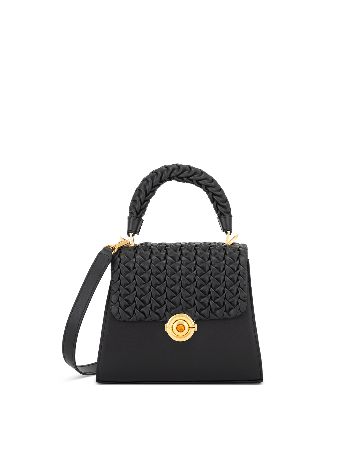 Calista M Hand-pleated with Citrine Push Lock in Obsidian, front view