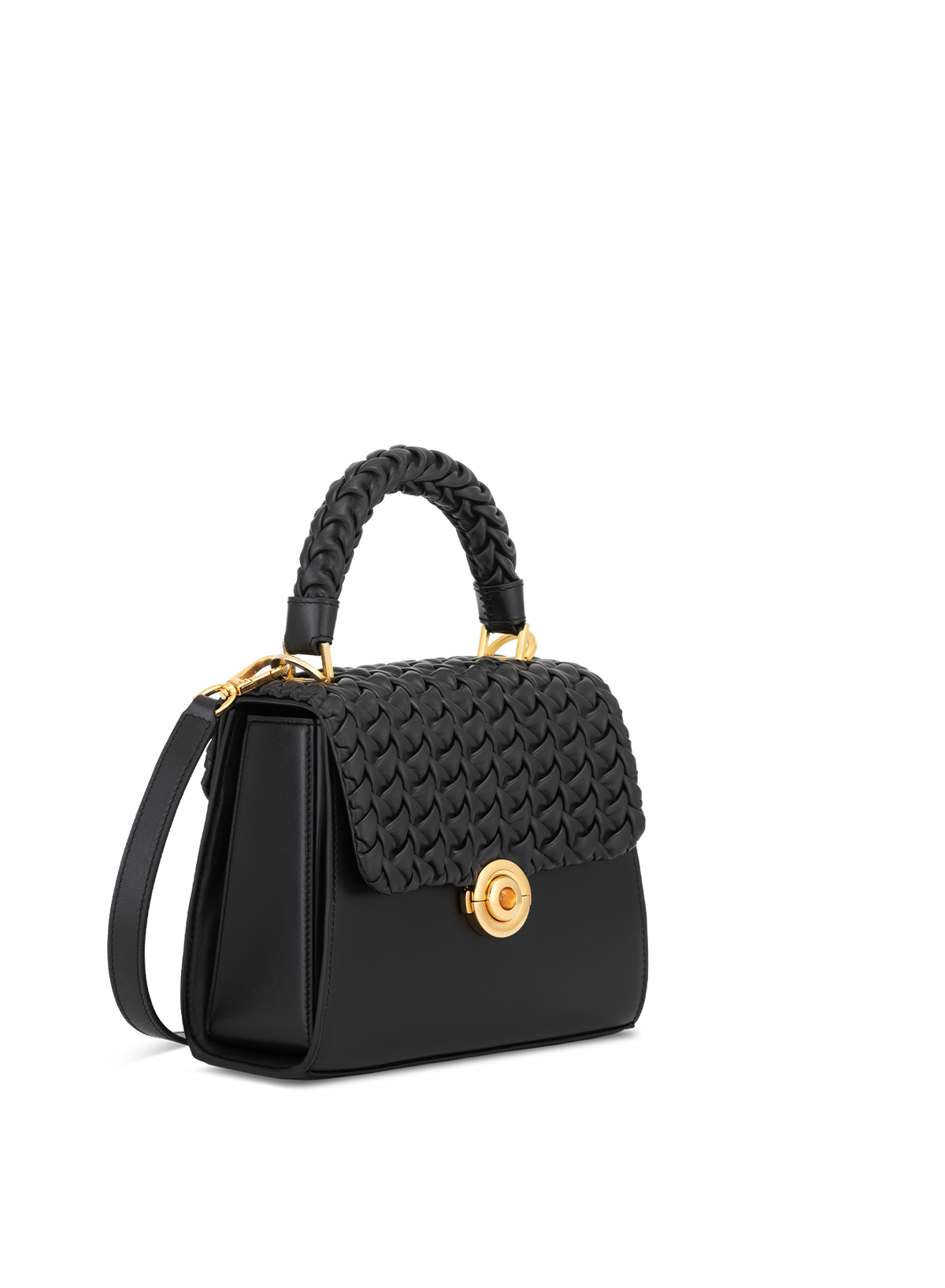 Calista M Hand-pleated with Citrine Push Lock in Obsidian, side view