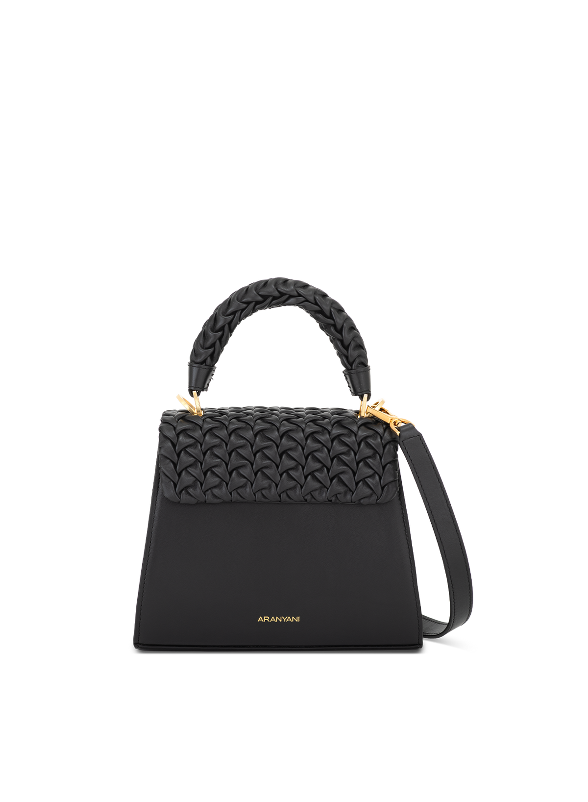 Calista M Hand-pleated with Citrine Push Lock in Obsidian, back view