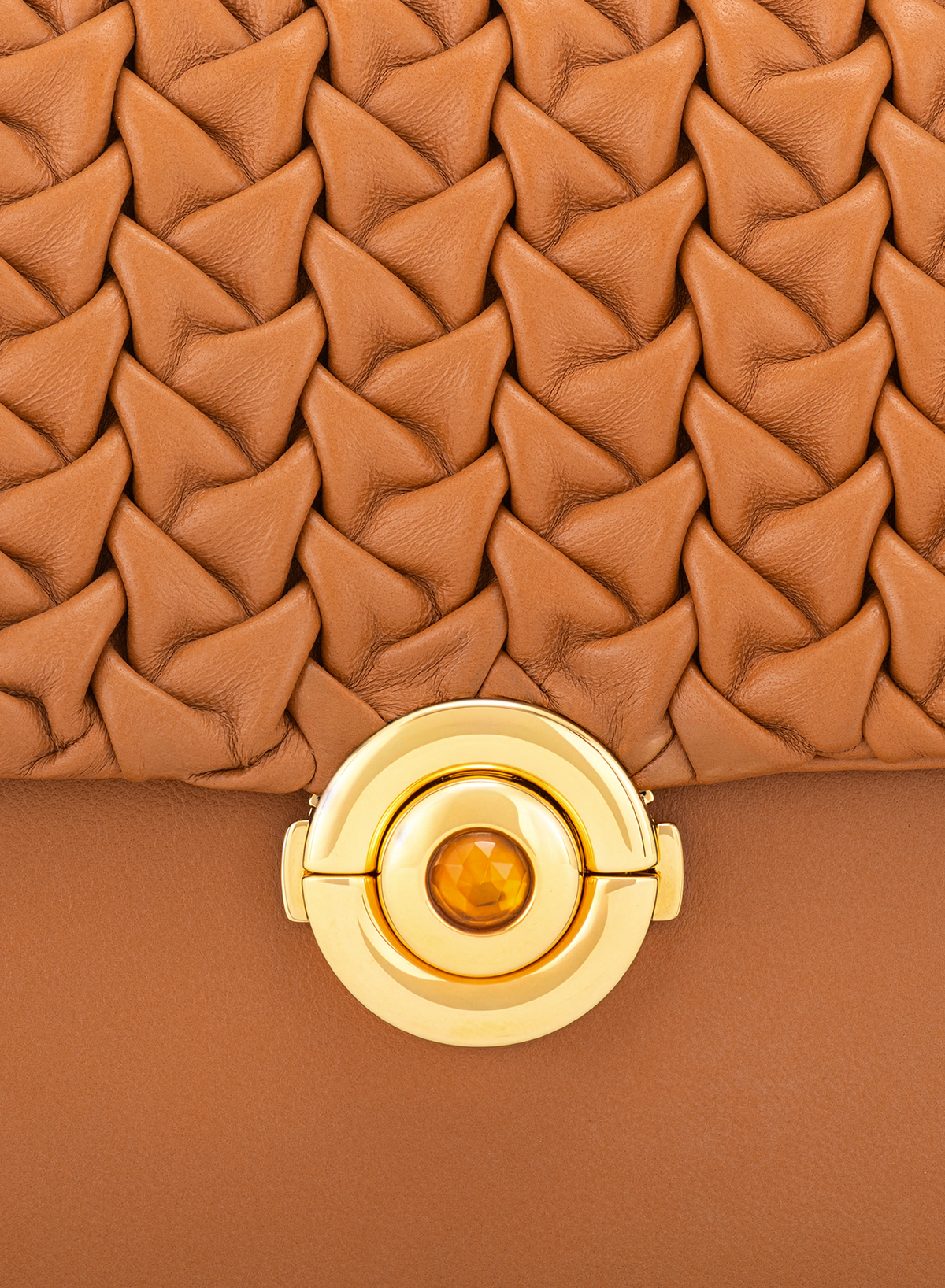 Calista M Hand-pleated with Citrine Push Lock in Bruno, close-up detail