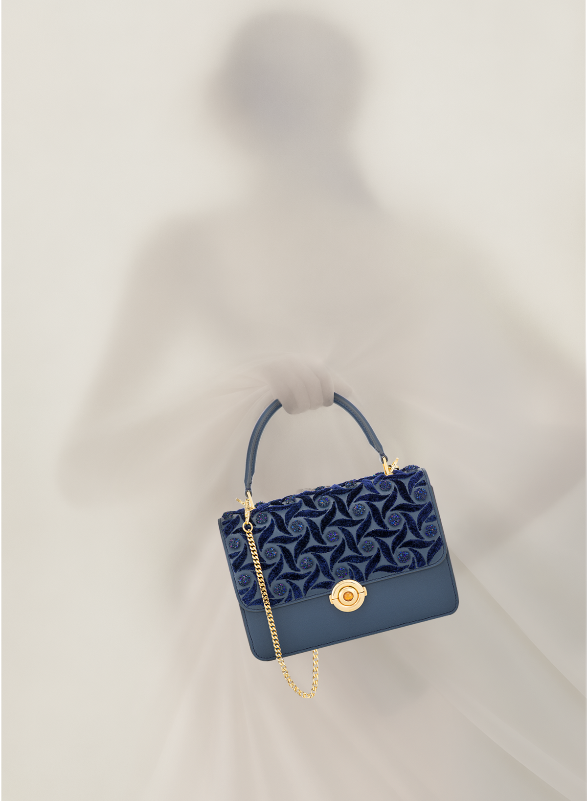 Lila Embellished with Citrine Push Lock in Midnight Blue, Lifestyle