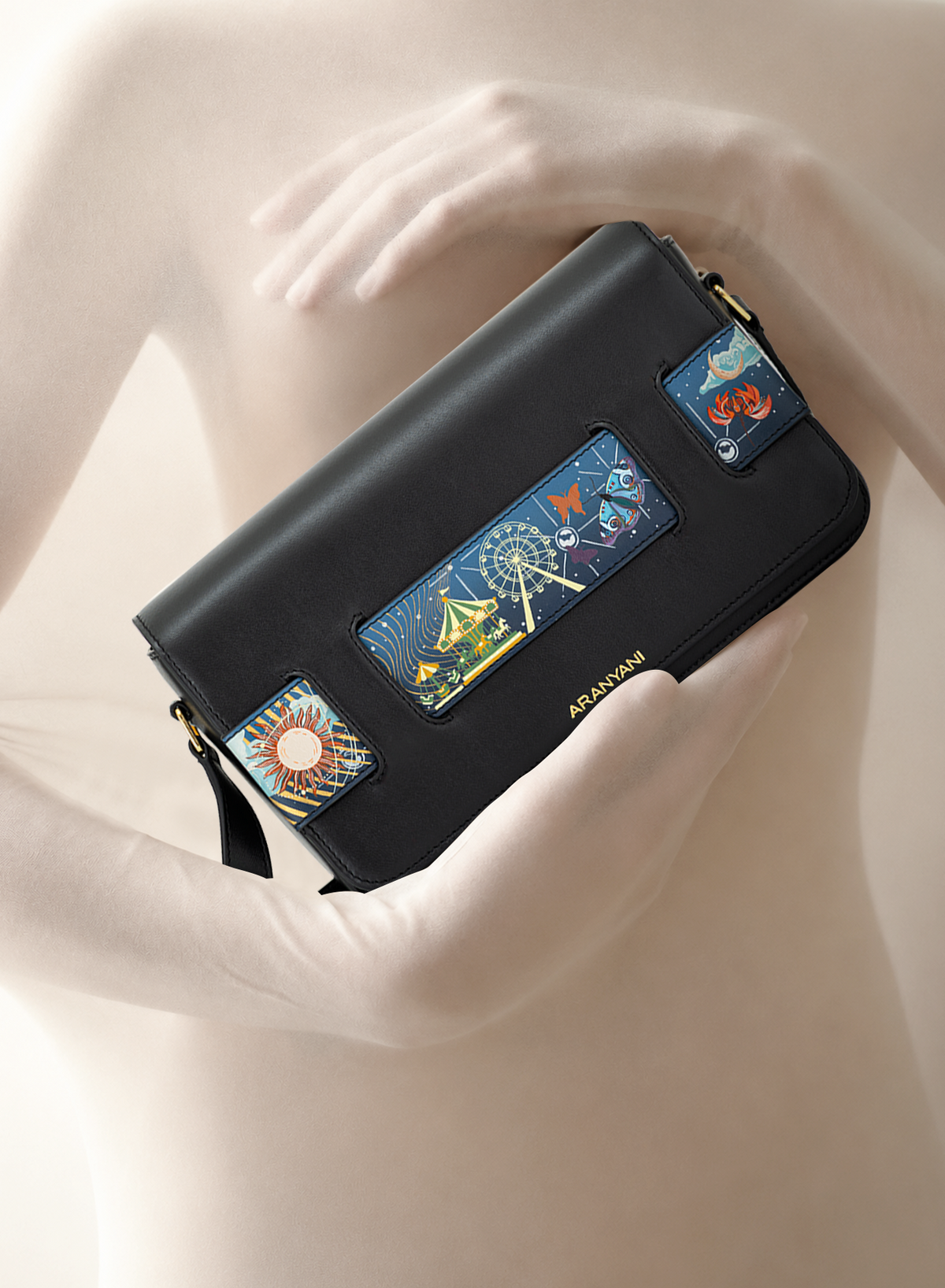 Tara Crossbody Hand-painted in Obsidian, Lifestyle
